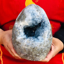 11.22LB natural blue celestite geode quartz crystal mineral specimen healing picture