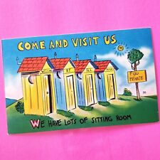 Circa 1940 Vintage Postcard Artist Outhouse Humor Come And Visit Us Linen Unused picture