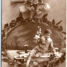 c1910s England Handsome Young Man Suzy RPPC Boy Nice Gift Manipulated Photo A148 picture