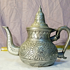 North Africa Berber Vintage Chiseled Pewter Tea Pot Morocco picture
