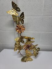 Vintage Mid-Century Modern Brass & Copper Butterfly & Daisy Wall Art 2 Pieces  picture