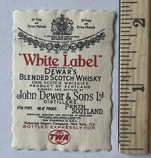 RARE EARLY WHITE LABEL DEWAR'S ALCOHOL BOTTLED EXPRESSLY FOR TWA AIRLINES picture