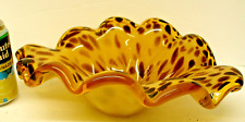 HUGE MCM MURANO ITALIAN CASED BLOWN ART GLASS CONSOLE BOWL - LEOPARD GOLD BROWN picture