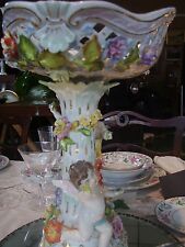 WOW c1920 DRESDEN MARK Angel Cherub Flowers Centerpiece Bowl Compote china     picture