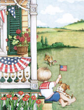 4th of July Front Porch-Handcrafted American Flag Magnet-w/Mary Engelbreit art picture