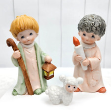 Homco Children's Nativity Shepherd Child Holding Candle and Lamb Figures Taiwan picture
