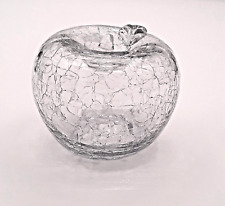 VTG Hand-Blown Crackle Glass Paperweight, Apple Clear Art Glass Decor Gift picture