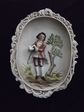Vintage Lefton Plaque Bisque Colonial Victorian Wall Young Man Oval KW4768 picture