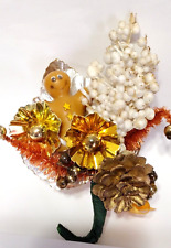 Vtg Christmas Corsage GINGERBREAD MAN package tie Chenille Tree Mercury Glass #J picture