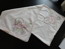 Vintage Embroidery Flower Basket Tablecloth Luncheon Cloth W/ Rickrack Handmade picture