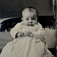Antique Tintype Photograph Adorable Sweet Chubby Baby Big Brown Eyes picture