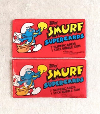 (2) Vintage 1982 Topps Smurf Super-Cards w/ Bubble Gum Sealed Packs 7 Cards Each picture