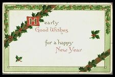 1907 Hearty New Year Good Wishes Friendship Letter Embossed Antique Postcard picture