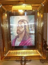 Vtg Holographic Jesus Last Supper Print Picture Lights up Metal Frame 14