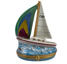 Tiffany & Co Limoges Sail Boat Trinket Box Rare Beautiful France Peint Main FLAW picture