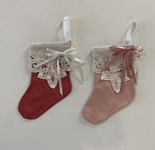 Vintage Handmade Handcrafted Christmas Ornament Stocking Battenburg Lace - New picture