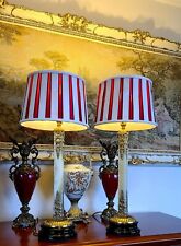 Antique Obelisk Regency Empire Marble/Onyx Lamp Pair + Laura Ashley shades picture