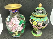 Fine Pair Qing Famille Rose Chinese Vase Cloisonné Enamel Brass Urn-Pink Blossom picture