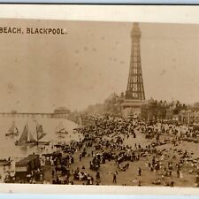 1909 Blackpool, England RPPC Beach Real Photo Oyster Kiosk Bathing Machines A73 picture