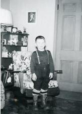 BB64 Vtg Photo BOY IN SUSPENDERS & BOOTS c Mid Century picture