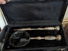 Vintage XL Silver Tone Magnifying Glass Letter Opener Desk Set with Case picture