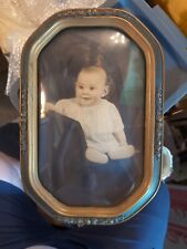 Antique Art Nouveau Convex Bubble Glass Picture Frame With Baby Photo picture