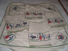 Vtg Lot 50s Victorian Ladies Men Handmade Card Tablecloth 4 Placemats #PE picture