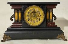 Antique Gilbert  Gold Dial Mantel Clock With Bell and Gong Open Escapement picture