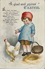 Antique Ellen Clapsaddle Easter Postcard Child Hen and Empty Basket c1910 picture
