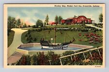 Evansville IN- Indiana, Monkey Ship, Mesker Park Zoo, Antique, Vintage Postcard picture