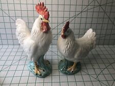 Vintage Pair Large Lefton Japan Hen Chicken Rooster Figurines Hand Painted picture