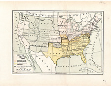 American Slavery - United States 1912 Map of 1861 - Free States; Slave States + picture