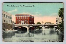 Aurora, IL-Illinois, West Bridge Across Fox River c1913, Vintage Postcard picture