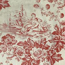 Antique romantic French toile fabric fishing scene floral fabric material  picture