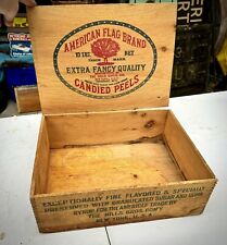 Vintage American Flag Brand Candied Peels Wood Box Advertising General Store picture