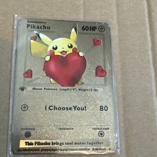 NEW Pokemon Gold Metal Card Pikachu Gift Fun Card I Chose You I Love You Gift BF picture