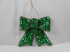 Vintage Silverstri Sequined Green and Gold Bow Christmas Ornament picture