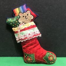 Vtg 1983 Hallmark Embroidered Stocking Christmas Soft Ornament Teddy Bear Red picture