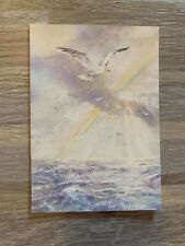 Vintage Postcard Stunning Artwork Oceanic Rainbow Flock Of Seagulls Heavenly Sky picture