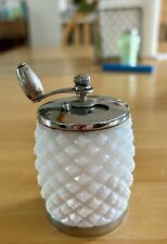 Vintage GEORGE S THOMPSON CO Heavy Milk Glass Diamond Pattern PEPPER GRINDER picture