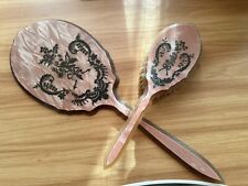 Antique Vintage Floral Design Rose Gold Mirror and Hair Brush Set Hand (used) picture
