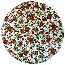 Vintage 40s 50s Round Tablecloth Christmas Poinsettias Bells Red Green 56