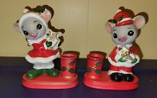 Set Of Vintage Napcoware Christmas Mouse Mice Taper  Candle Holders picture