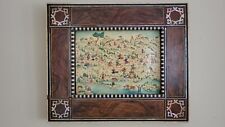 Antique middle eastern painting on board w/ mosaic inlay wood frame, signed picture