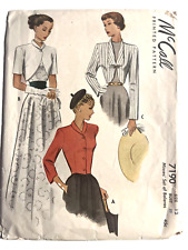 McCalls 7190 Set Of Bolero Jackets Short Long Sleeve Bust 32 1950s Chic picture