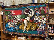 VINTAGE Middle Eastern Tapestry - 58” x 39” - Belly Dancers & Musicians 1960s picture