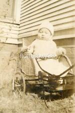 Y672 Vtg Photo BABY IN ONE SEATER PULL STROLLER c Early 1900's picture