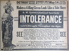 1917 Detroit Newspaper Page - D.W. Griffith's Intolerance Movie Ad picture