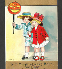 Halloween H.B.G. Griggs Artist L&E Series 2262 Pumpkin Kids Antique PostCard picture