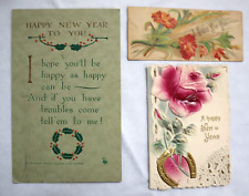 Happy New Year Postcard Greeting Card Gift Tag Antique Lot of 3 Early 1900s picture